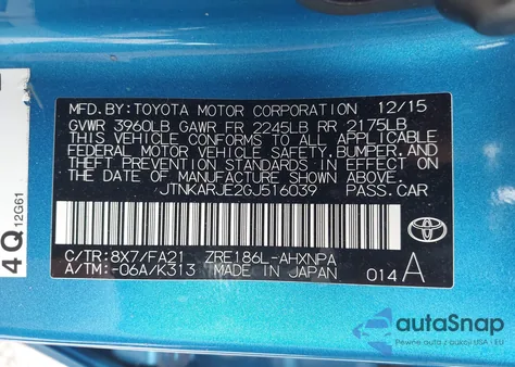 2016 Scion Im from USA, damaged, VIN JTNKARJE2GJ516039